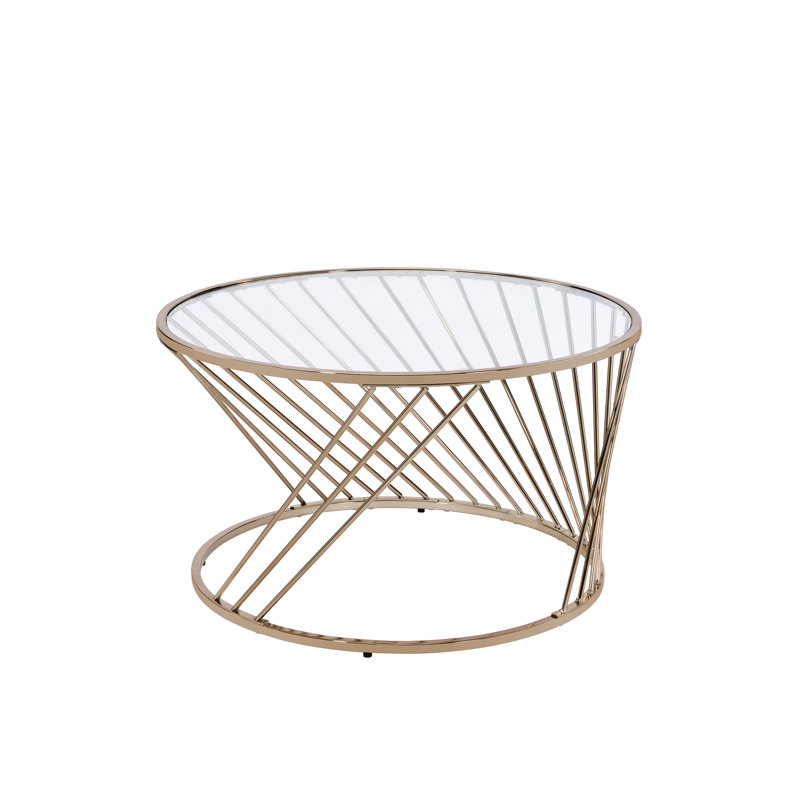 Table basse en verre transparent de couleur champagne avec base cylindrique en métal, 32 x 32 x 18 po, 33 lb moderne et base - choix polyvalent