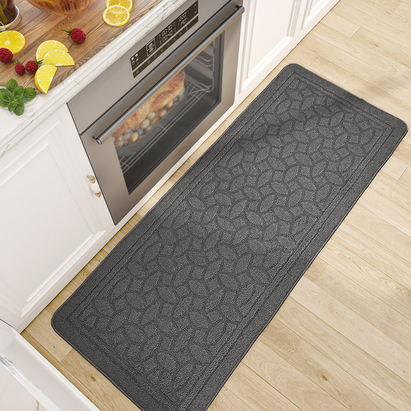 Floral Water Resistant Non-Skid Kitchen Mat, Gray, Runner 1'6" x 4'11"