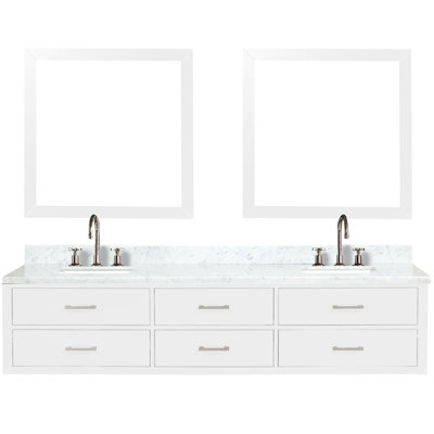 Double meuble-lavabo double l 84 po x P 22 po, blanc, comptoir en marbre, meuble-lavabo D, robinet, miroirs 36 po