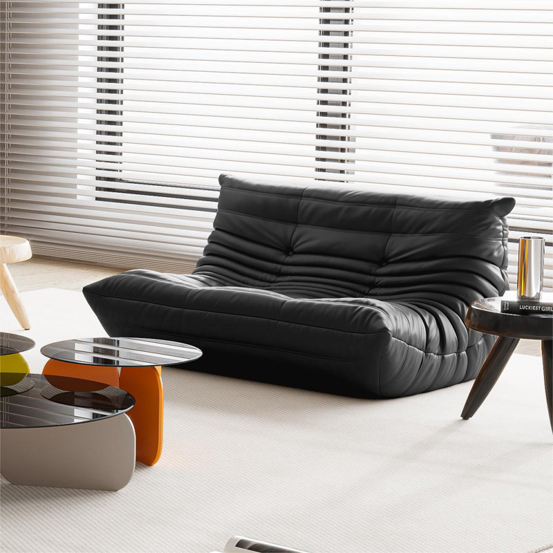 Fauteuil à billes en microfibre et causeuse standard en cuir, Similicuir noir, 54 po x 28,33 po x 40,15 po