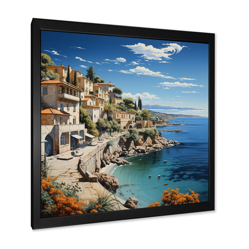 Bellechester, Espagne Azure Coastline Village II - impression, H 16 po x l 16 po x P 1 po, Cadre simple noir