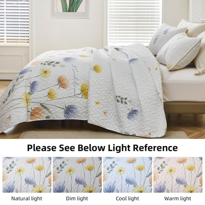 3 Pieces Floral Quilt Set Lightweight Farmhouse Style Coverlet Sets For All Season