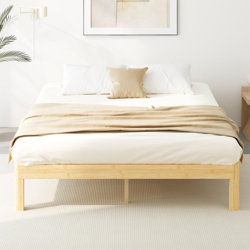 Amylia 14" Heavy Duty Platform king bed frame, Noise-Free Silent Structure, Zero Formaldehyde Eco-Friendly Varnish, Solid Wood & Bamboo Iron, No Box Spring Required for Bedroom