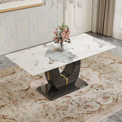 Vesta Modern 71'' Rectangular Dining Table with U-Shaped Pedestal Base