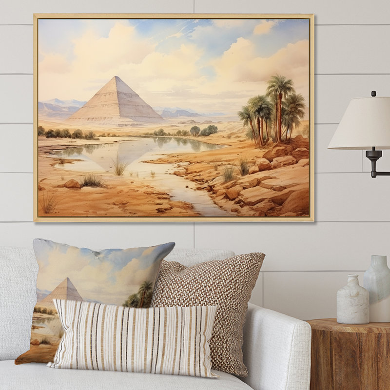 Ancienne pyramide égyptienne, art mural, H 24 po x l 32 po x P 1 po, Cadre flottant blanc