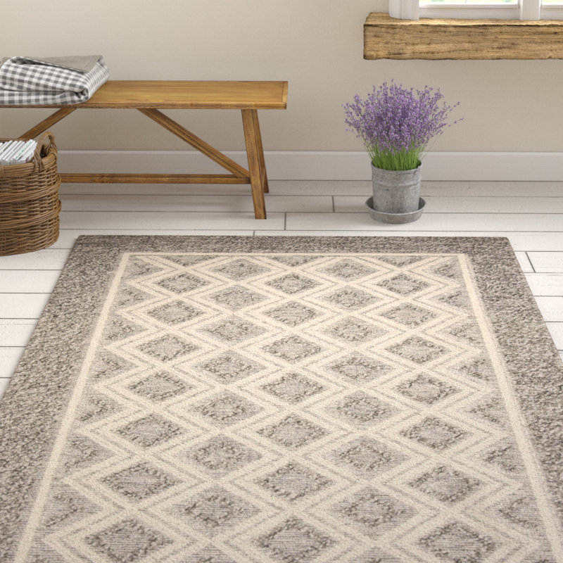 Tapis en laine / coton tissé à la main Caper en ivoire / gris, Rectangle 5 pi x 8 pi