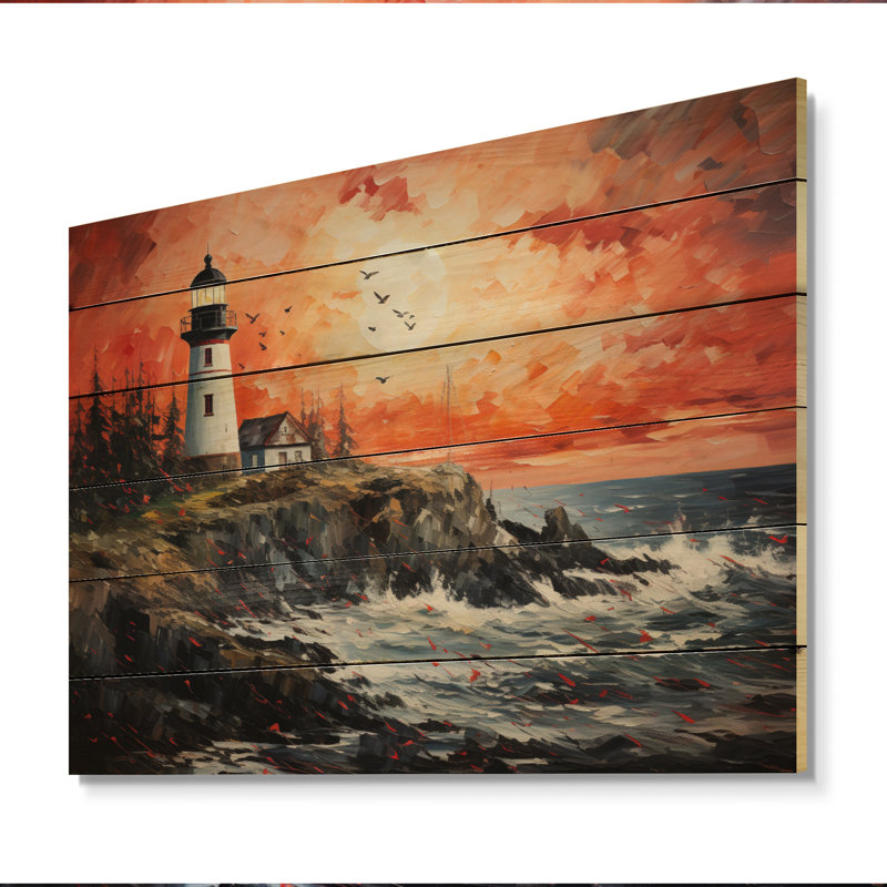 Phare guidant le pointillisme II sur bois, H 30 po x l 40 po x P 0,78 po