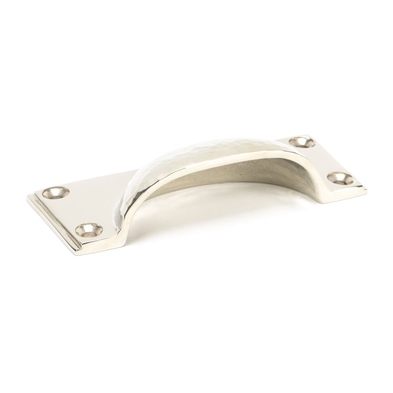 Hammered Art Deco 8.4 cm centre Cup Handle, Polished Nickel