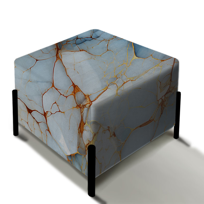 Veine de cristal - Motif de marbre doré et bleu - Repose-pieds carré en marbre