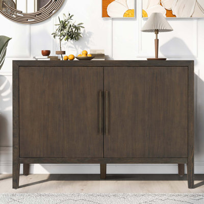 Farmhouse Sideboard With Pine Veneer, Double Doors, Metal Handles For Storage In Living Room Kitchen