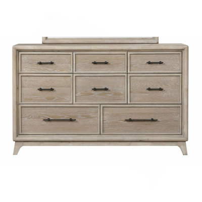 Commode à huit tiroirs en chêne avec miroir en bois d'hévéa massif