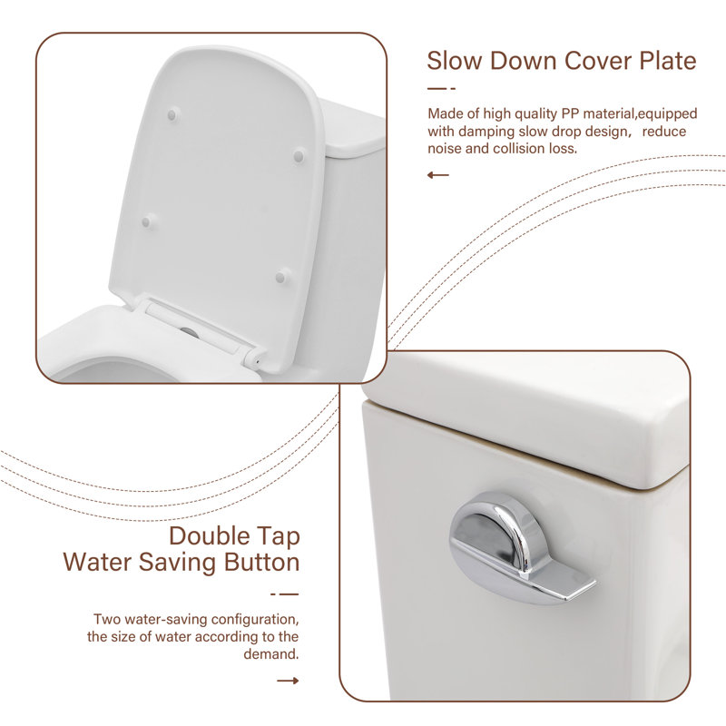 Logmey 1.28 Gallons GPF Elongated Chair Height Floor Mounted One Piece Toilets (Seat Included)
