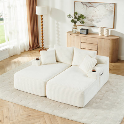 Compressible Double Chaise Lounge with Cupholders, No Assembly Required