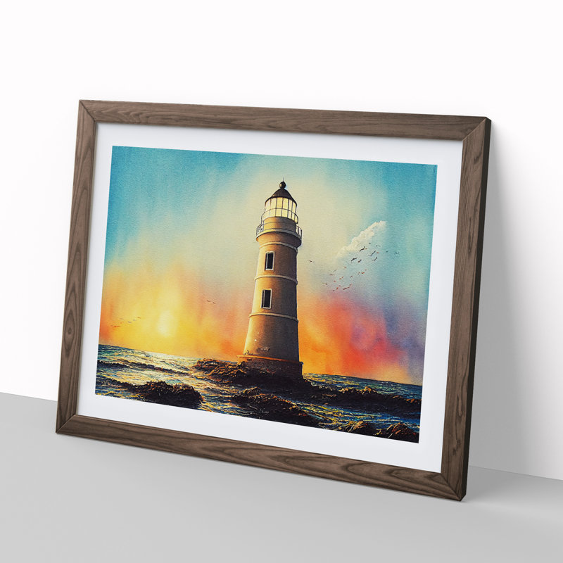 Lighthouse Vol.2 - Single Picture Frame Painting, 25cm H x 34cm W x 2cm D, Walnut