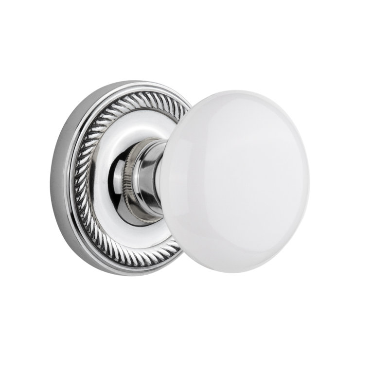 Rope Rosette with White Porcelain Door Knob, Bright Chrome, 2-3/4”