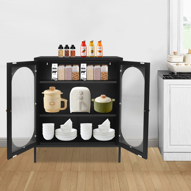 Buffet noir en fer forgé avec armoire de rangement