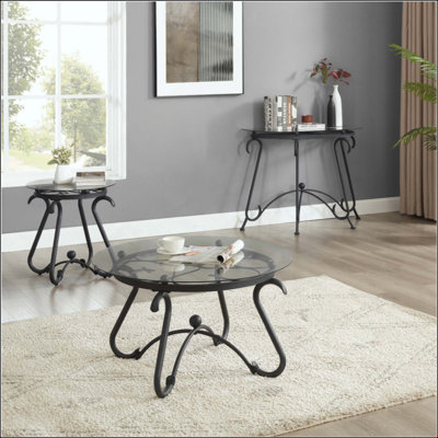 Ensemble de 2 tables basses de surface en verre trempé, table d'appoint ronde décorative avec construction robuste pour le salon