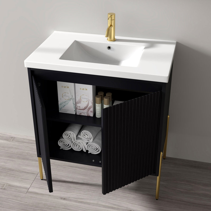 30'' Single Bathroom Vanity with Ceramic Top, Charcoal