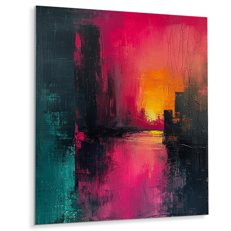 Coucher de soleil urbain magique - paysage abstrait, art mural, Pas de métal encadré, H 44 po x l 34 po x P 1,5 po