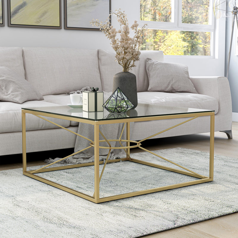 Matte Gold Coffee Table with Glass Top