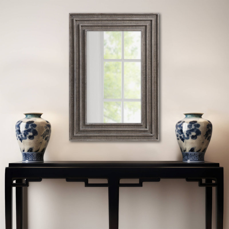 1 PCS Rectangular Wood And Rattan Mirror (Includes Mirror Only)