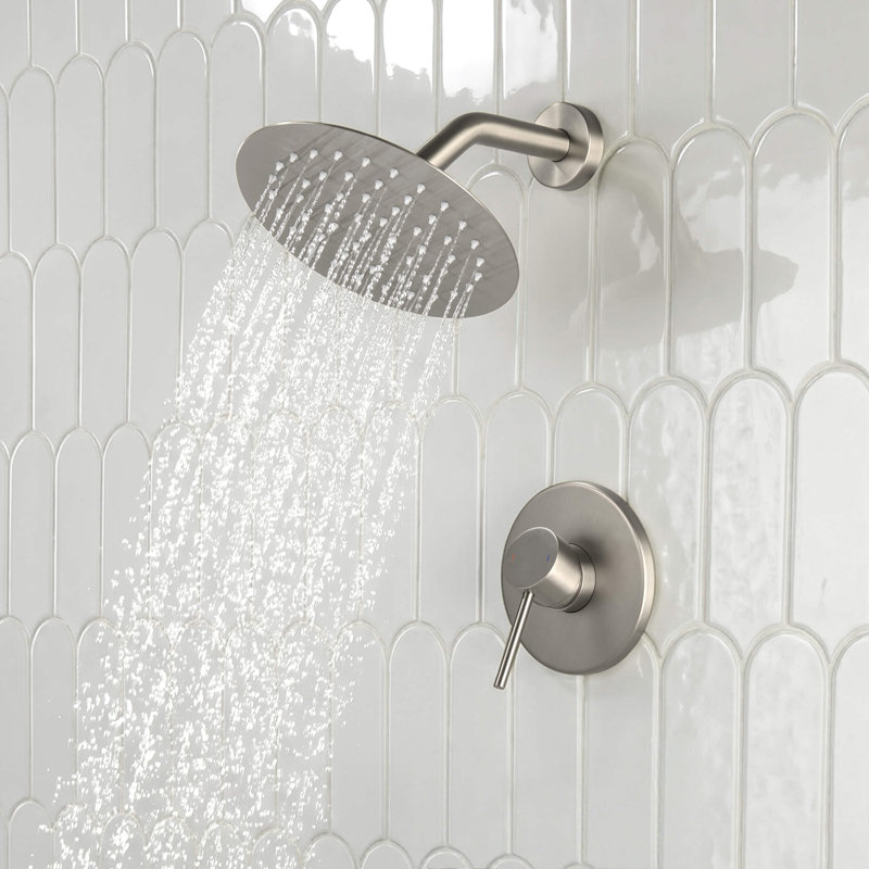 Ensemble de robinet de douche complet à pression équilibrée circulaire, Brushed Nickel