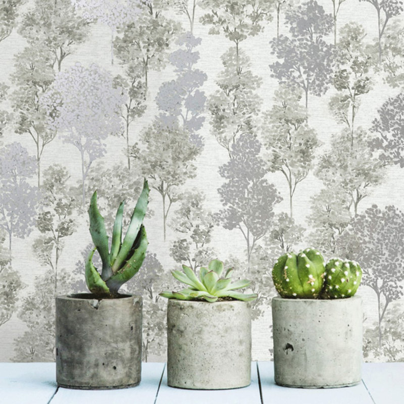 Alaziah Whinfell Tree Wallpaper Textured Metallic Roll, Gray
