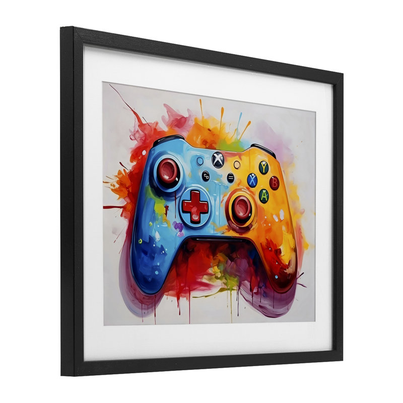 Imprimé coloré sous le verre de contrôleur de jeu vidéo coloré, design par Creative Studio, H 13 po x l 16 po