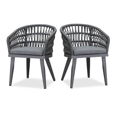 Bayou Breeze Patio Dining Chairs Set Of 2 With Outdoor Aluminium Frame All-weather Woven Rattan And Cushions For Garden Yard Indoor Decor Kitchen Gray