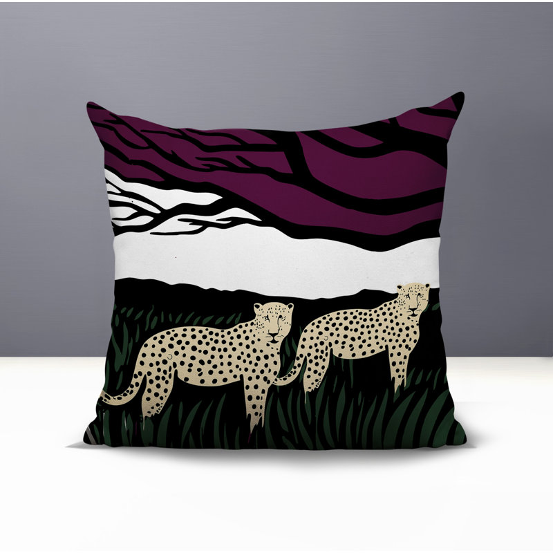 Oreiller carré réversible intérieur / extérieur Vold Leopard, Carré 16 po, Mauve