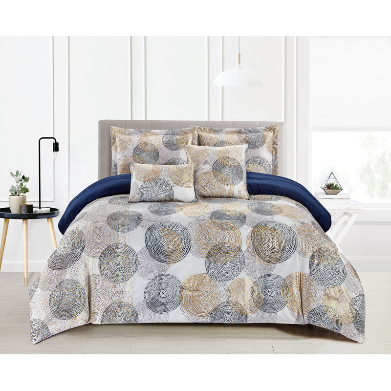 Ensemble d'édredon en microfibre gris / blanc 5 pièces Metallic, Édredon pour lit grand + quatre taies décorative