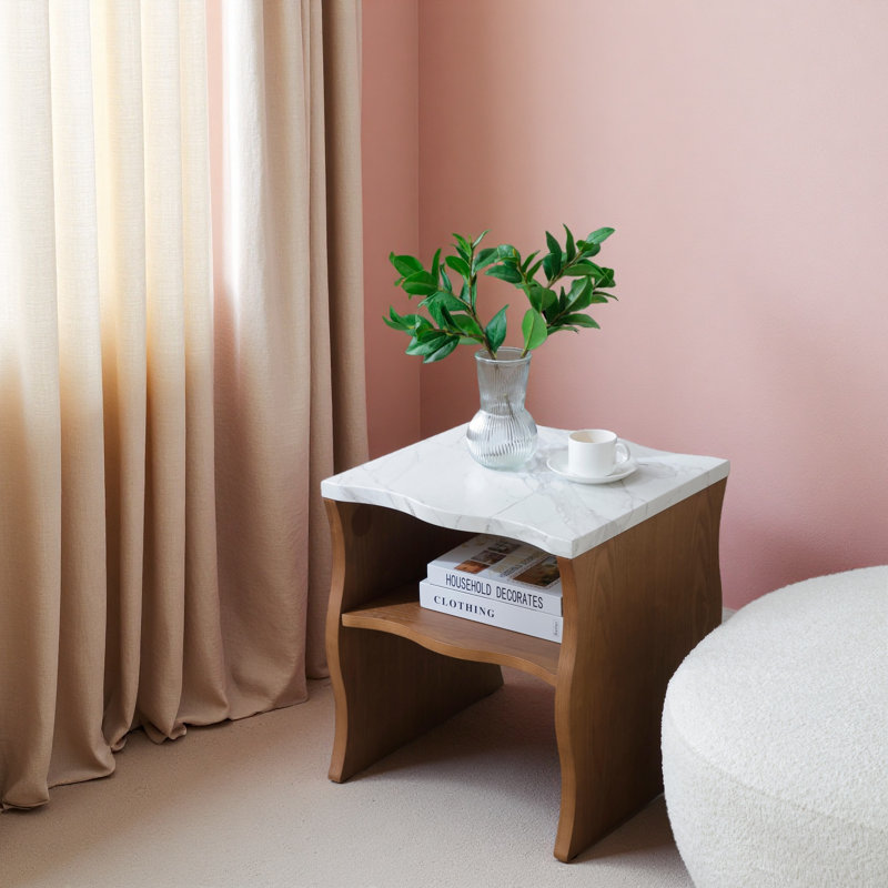 Table de bout moderne avec tablette de rangement 17,72 po Whisper Of Waves, Noyer