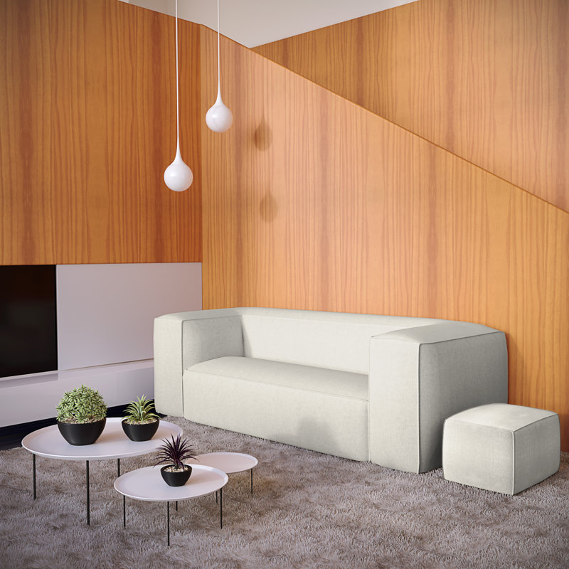 Canapé surdimensionné Varick, Lin à tissage carré albâtre, H 30 po x l 84 po x P 41 po, Brun foncé