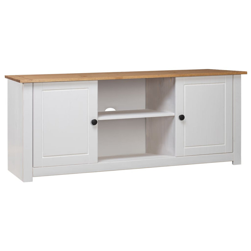 Simonetti Solid Wood TV Stand, White/Natural