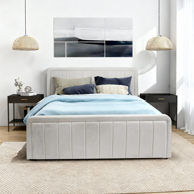 Altgeld Upholstered Ottoman Storage Bed, Kingsize (5'), Cream