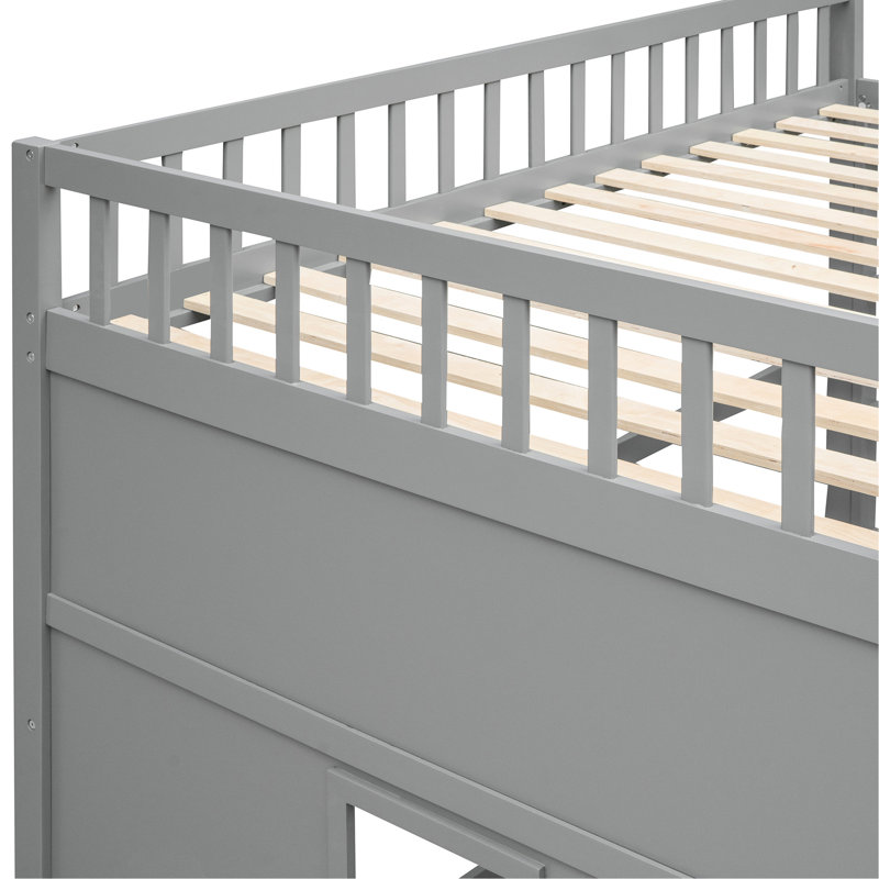 Lit mezzanine double avec - Gris, fait de bois massif pour la longévité gris, offrant une solution de chambre à coucher à la mode