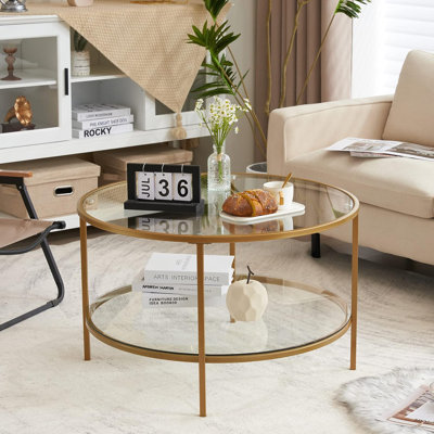 VINGLI Double Coffee Table Round Glass 78*78*49Cm