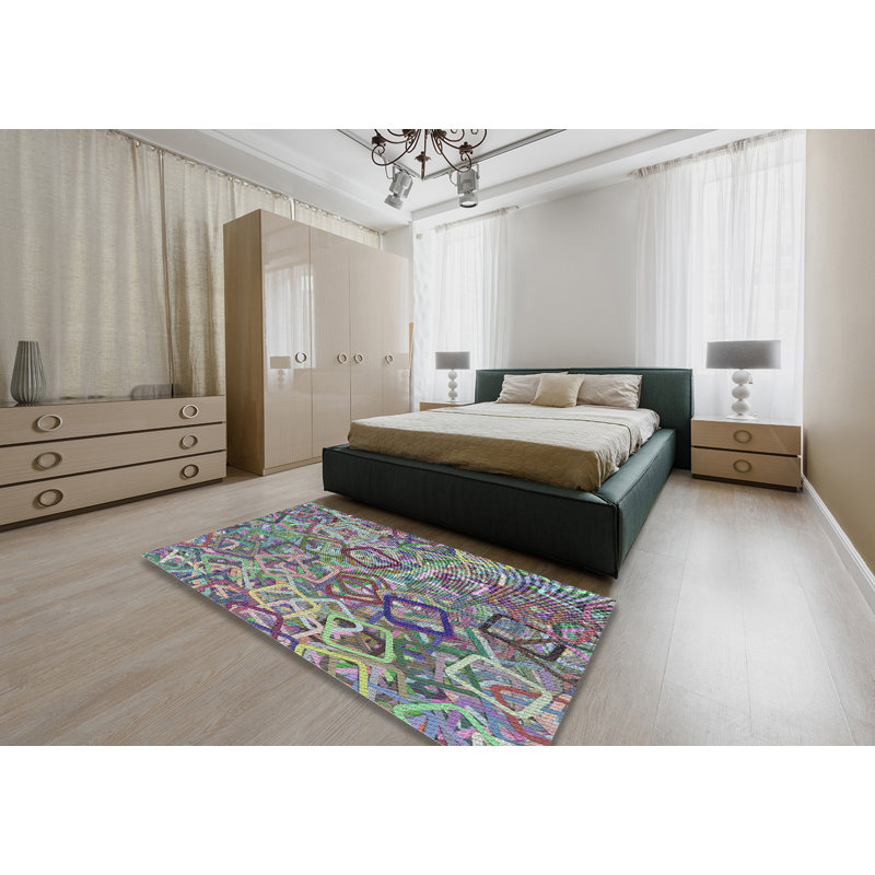 Tapis vert/mauve à motifs/brun, Rectangle 4 pi x 6 pi