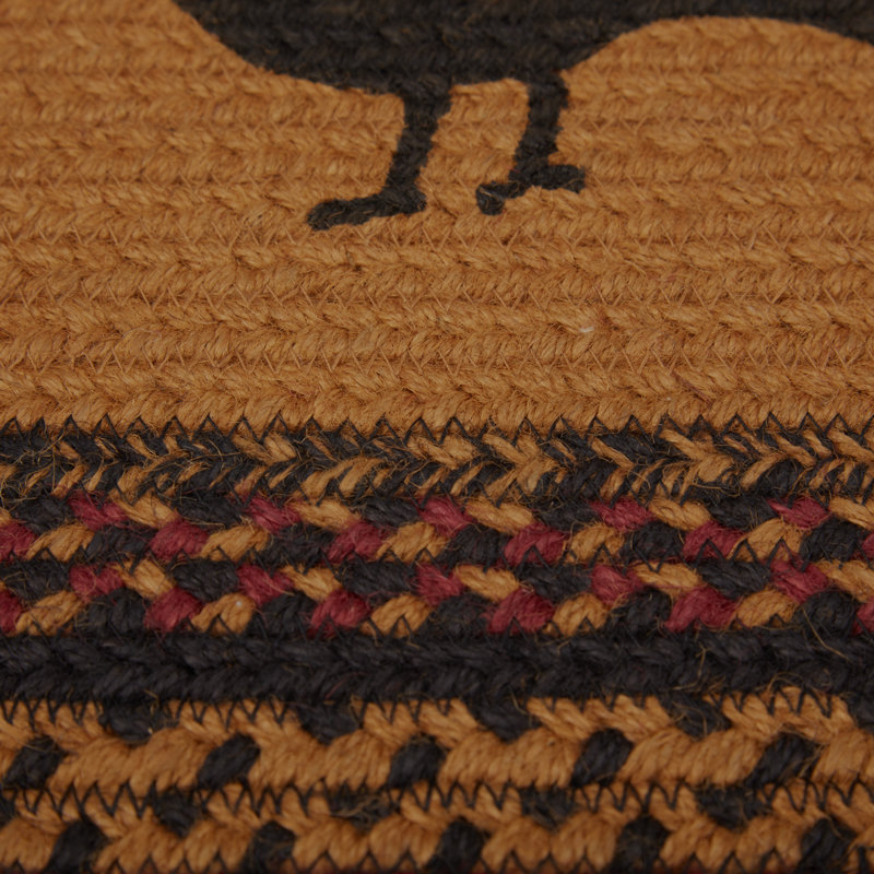 Tapis ovale tressé géométrique brun clair / corbeau noir / bourgogne Heritage Farms