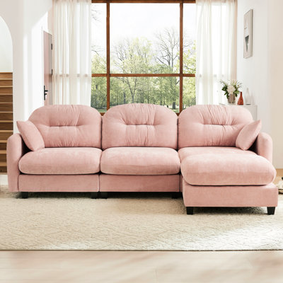 Tissu en chenille rose à 3 places avec siège haut, pour des espaces de vie modulaires et confortables