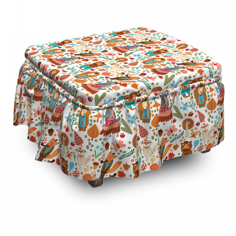 Housse pour repose-pieds forest feuillage animaux