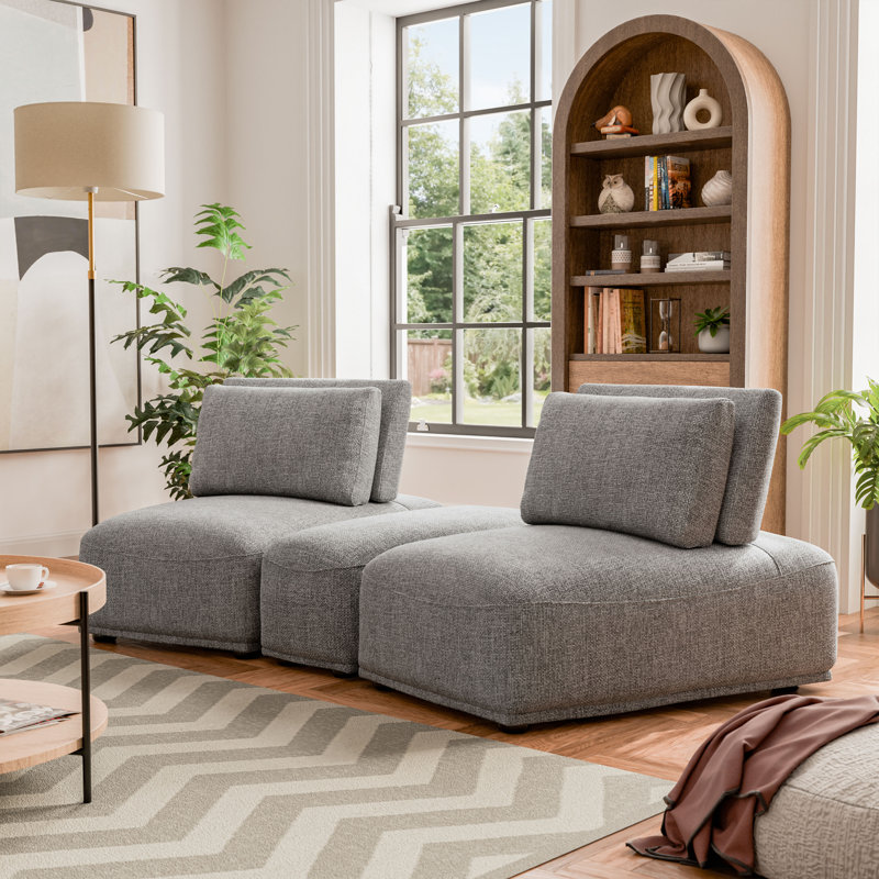 Canapé modulaire 3 pièces Aukeem, Polyester gris