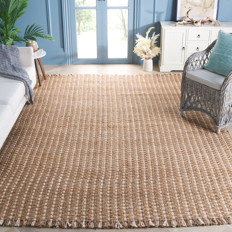 Keshanda Natural Fiber Hand Woven Jute Pile Striped Rug, Rectangle 8' x 10'