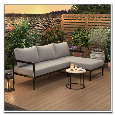 Outdoor L-Shaped Sofa with Iron Frame