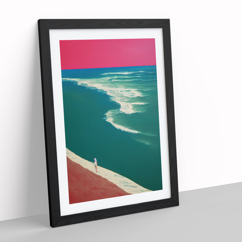 XV1022-493X Alone On The Beach - Print, Black Framed Paper, 66cm H x 48cm W, White