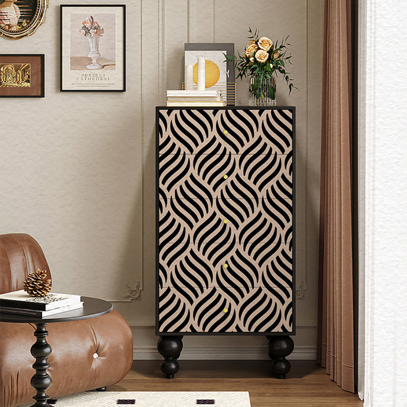 Buffet avec commode 19,7 po, Noir / Beige