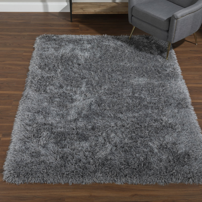 Tapis gris foncé touffeté à la main Petrey, Rectangle 5 pi x 7 pi 6 po