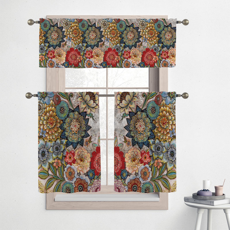 Floral Tailored 28'' W Kitchen Curtain in