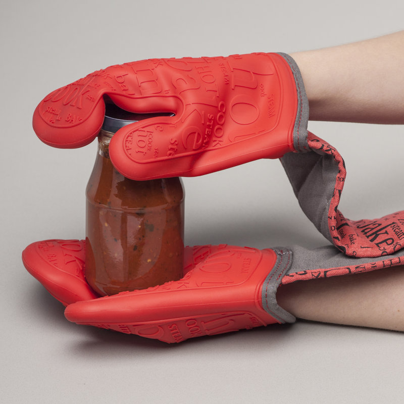 Silicone Double Oven Gloves, Red