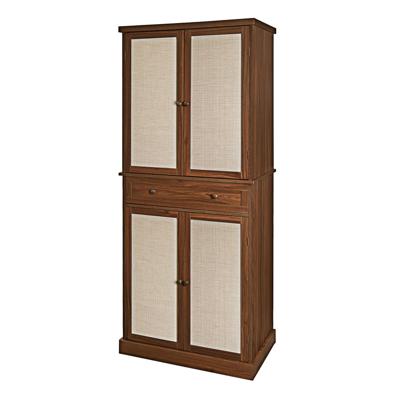 Armoire à quatre portes avec tablettes intérieures réglables, Noyer